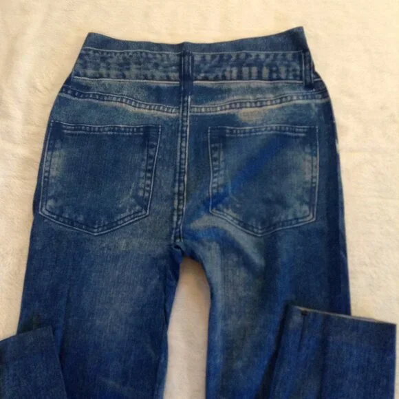 Style Blue leggings w fuax print on legs M NWOT - Picture 5 of 5